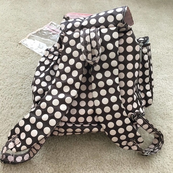 Kalencom Backpack Heavenly Polka Dots Chocolate Brown Pink Girls Diaper Bag Pack - Picture 9 of 12